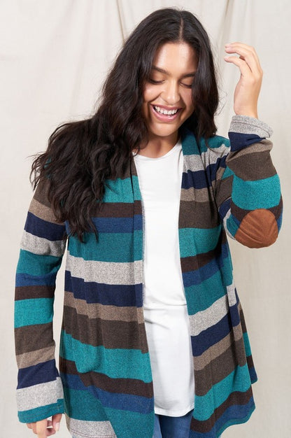 Stripe Elbow Patch Cardigan-Teresa&#39;s Fashionista LLC