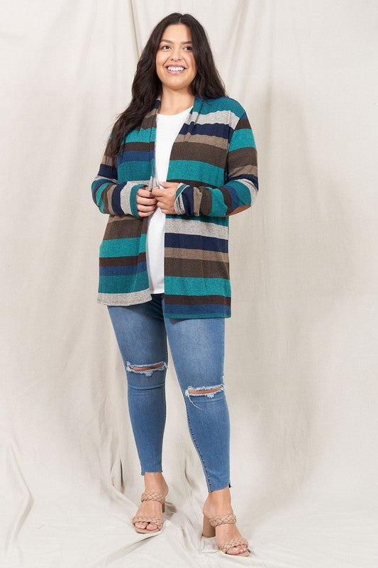 Stripe Elbow Patch Cardigan-Teresa&#39;s Fashionista LLC