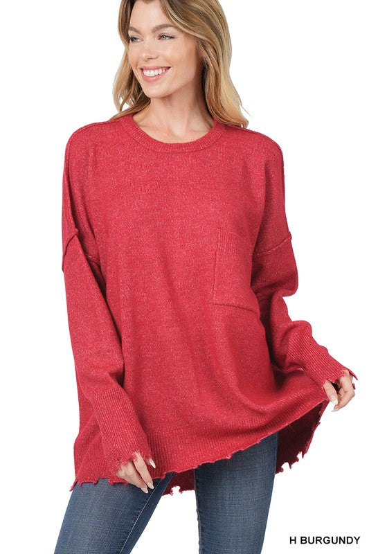 Distressed Melange Oversized Sweater-Teresa&#39;s Fashionista LLC