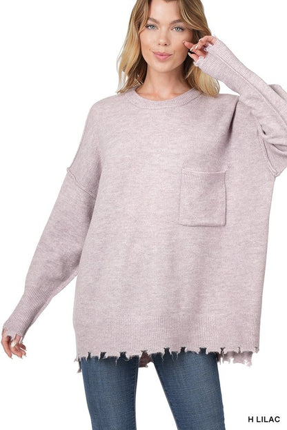 Distressed Melange Oversized Sweater-Teresa&#39;s Fashionista LLC