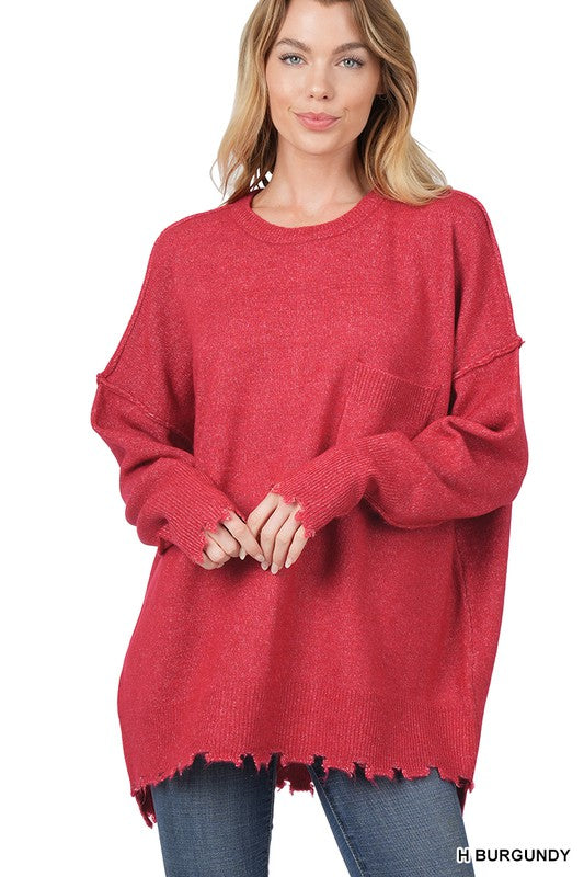 Distressed Melange Oversized Sweater-Teresa&#39;s Fashionista LLC