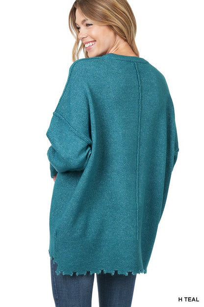 Distressed Melange Oversized Sweater-Teresa&#39;s Fashionista LLC