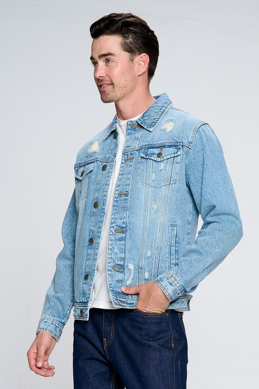 Men's Denim Jacket with Distressed-Teresa&#39;s Fashionista LLC