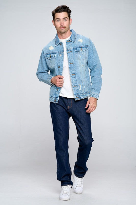 Men's Denim Jacket with Distressed-Teresa&#39;s Fashionista LLC