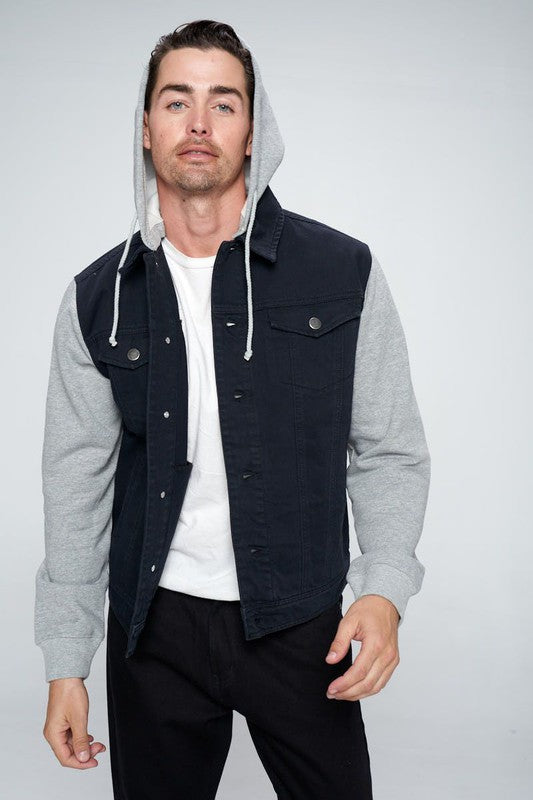 Men's Denim Jacket with Fleece Hoodies-Teresa&#39;s Fashionista LLC