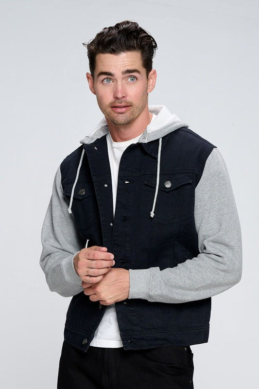 Men's Denim Jacket with Fleece Hoodies-Teresa&#39;s Fashionista LLC