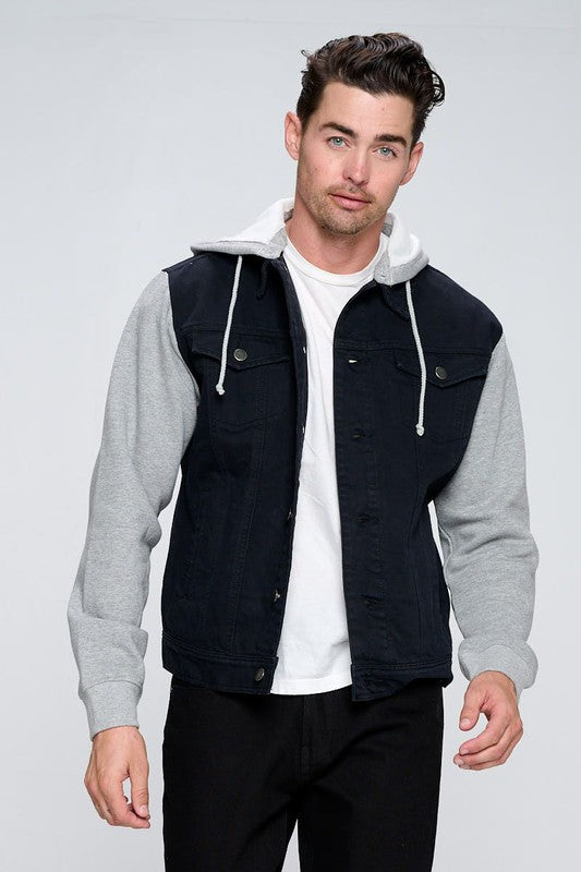 Men's Denim Jacket with Fleece Hoodies - Teresa's Fashionista LLC
