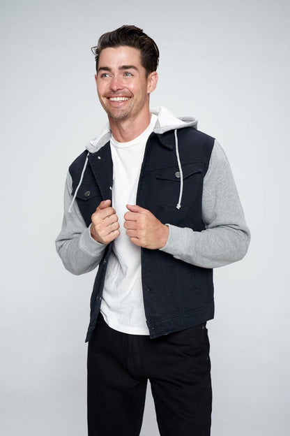 Men's Denim Jacket with Fleece Hoodies-Teresa&#39;s Fashionista LLC