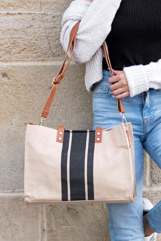 Canvas Stripe Tote-Teresa&#39;s Fashionista LLC