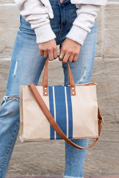 Canvas Stripe Tote-Teresa&#39;s Fashionista LLC