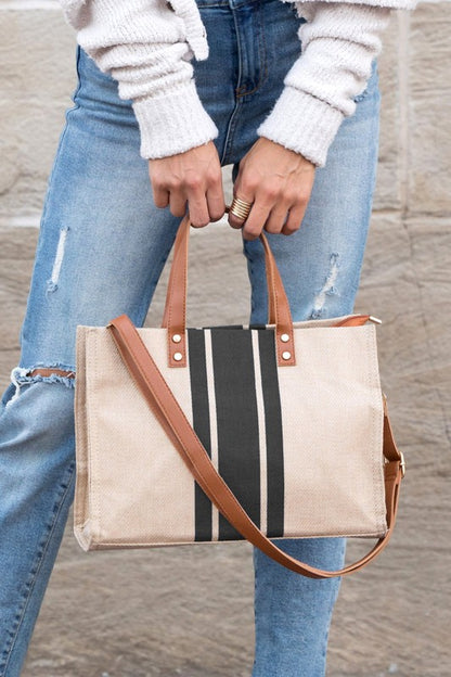 Canvas Stripe Tote-Teresa&#39;s Fashionista LLC