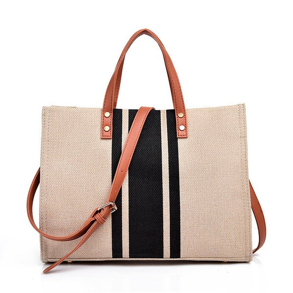 Canvas Stripe Tote-Teresa&#39;s Fashionista LLC