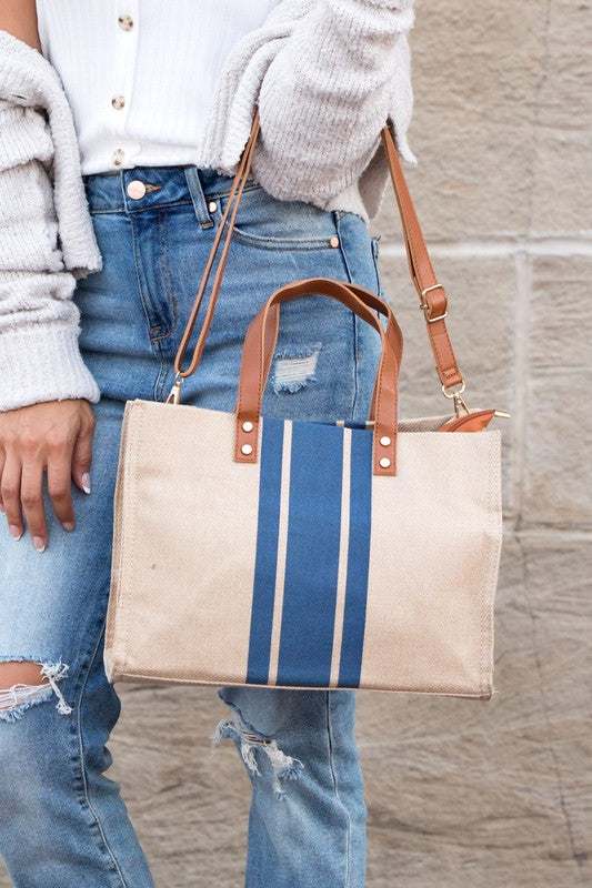 Canvas Stripe Tote-Teresa&#39;s Fashionista LLC