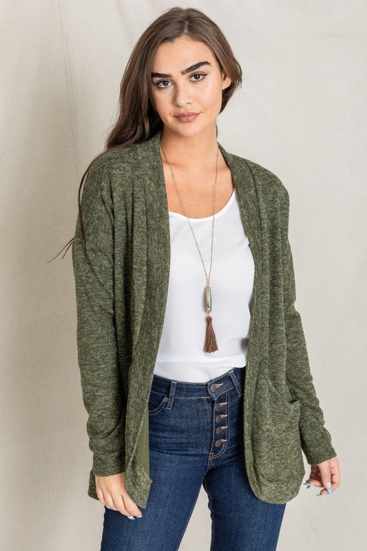 Solid Drape Pocket Cardigan-Teresa&#39;s Fashionista LLC