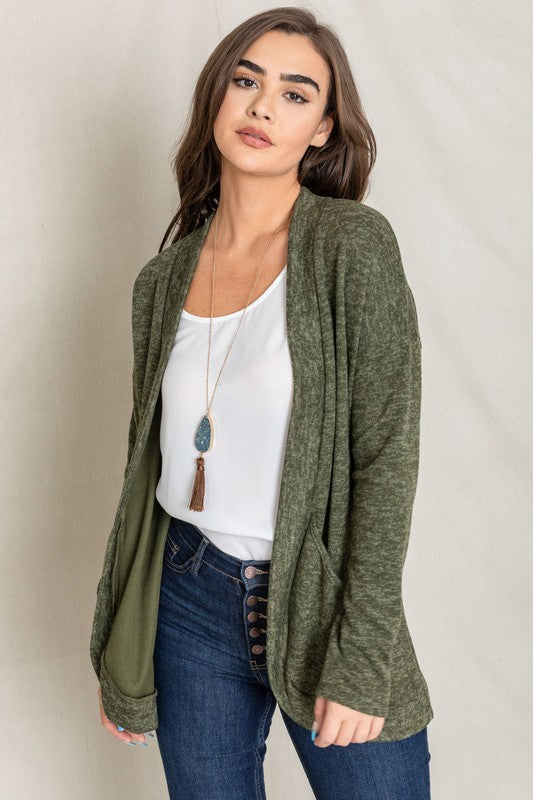 Solid Drape Pocket Cardigan-Teresa&#39;s Fashionista LLC