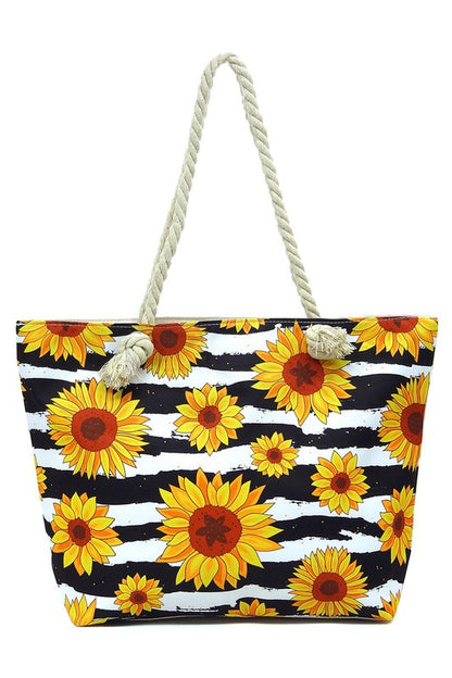 Sunflowers Canvas Beach Tote-Teresa&#39;s Fashionista LLC