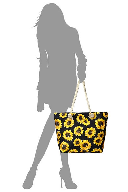 Sunflowers Canvas Beach Tote-Teresa&#39;s Fashionista LLC