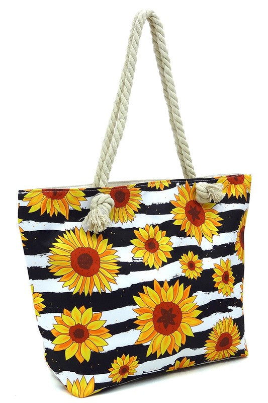 Sunflowers Canvas Beach Tote-Teresa&#39;s Fashionista LLC