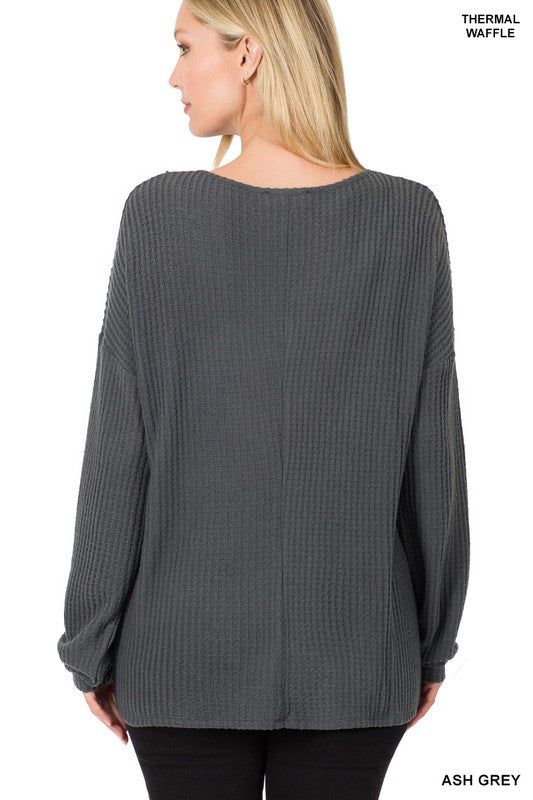 Brushed Thermal Waffle Button Detail Sweater-Teresa&#39;s Fashionista LLC