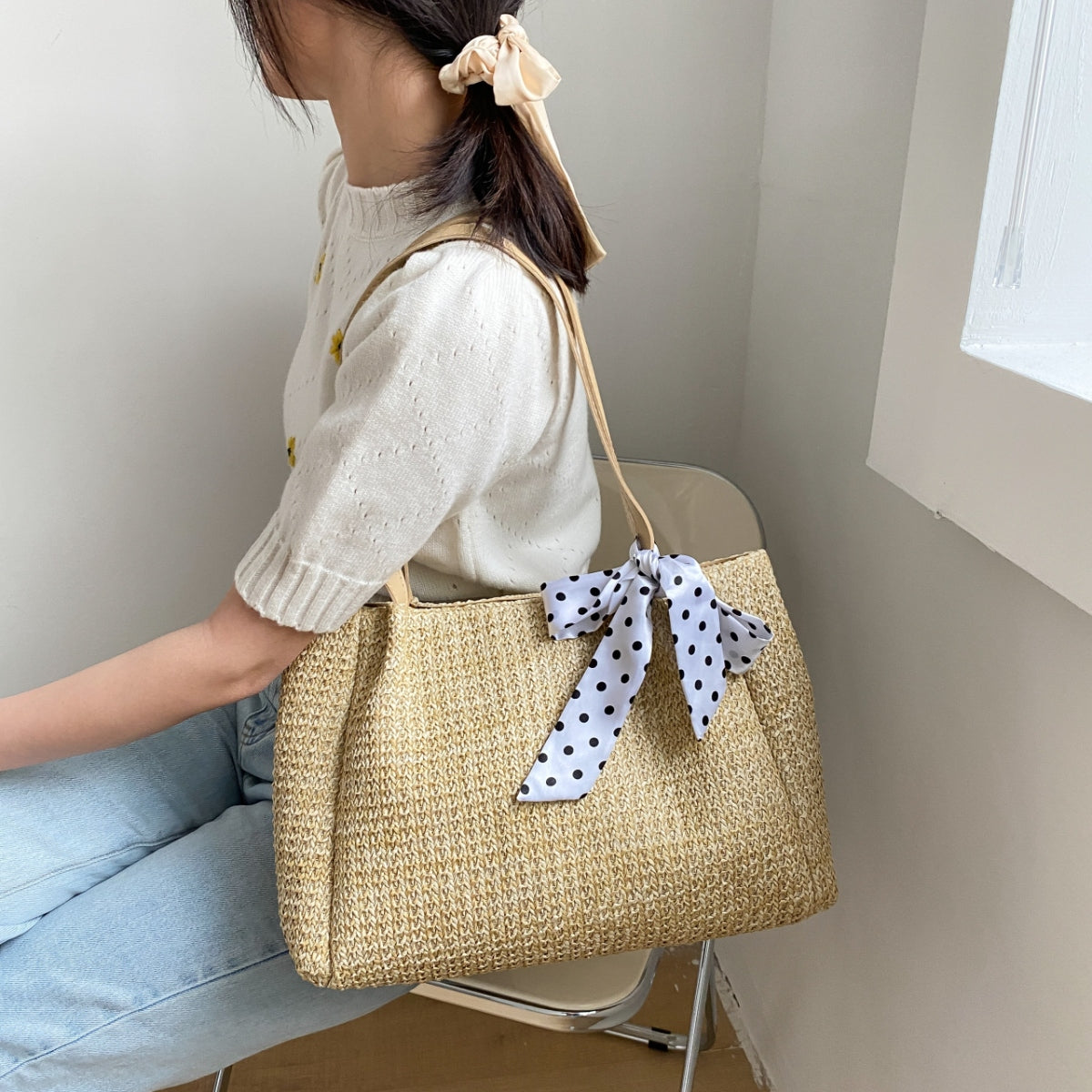 Straw Woven Leather Strap Handbag-Teresa&#39;s Fashionista LLC