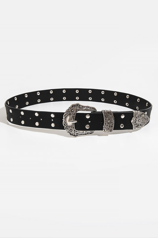 Double Row Studded PU Leather Belt-Teresa&#39;s Fashionista LLC