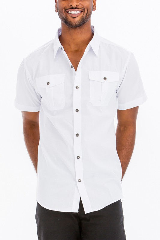 Weiv Two Chest Pocket Button Down Shirt-Teresa&#39;s Fashionista LLC