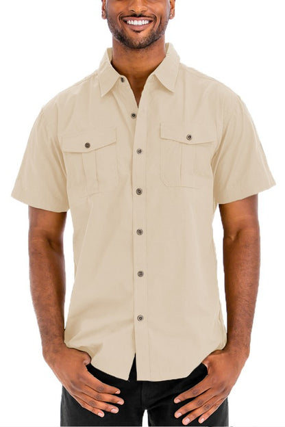 Weiv Two Chest Pocket Button Down Shirt-Teresa&#39;s Fashionista LLC