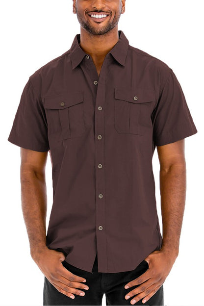 Weiv Two Chest Pocket Button Down Shirt-Teresa&#39;s Fashionista LLC