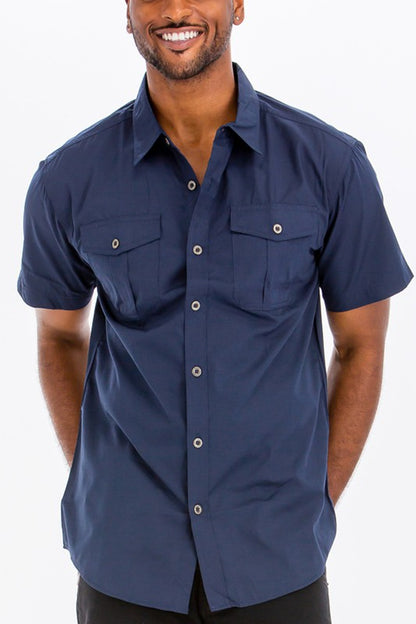 Weiv Two Chest Pocket Button Down Shirt-Teresa&#39;s Fashionista LLC