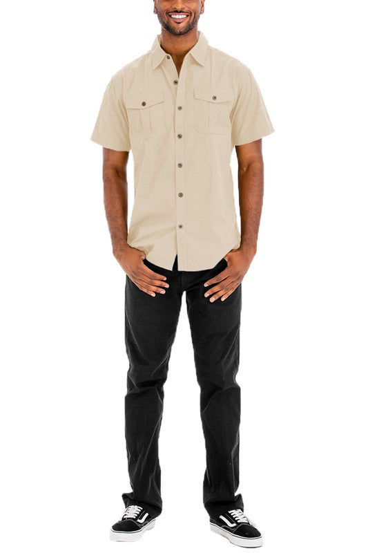 Weiv Two Chest Pocket Button Down Shirt-Teresa&#39;s Fashionista LLC