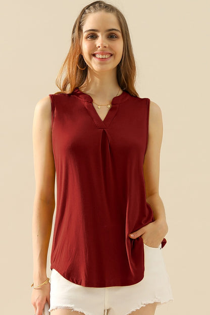 Ninexis Full Size Notched Sleeveless Top-Teresa&#39;s Fashionista LLC