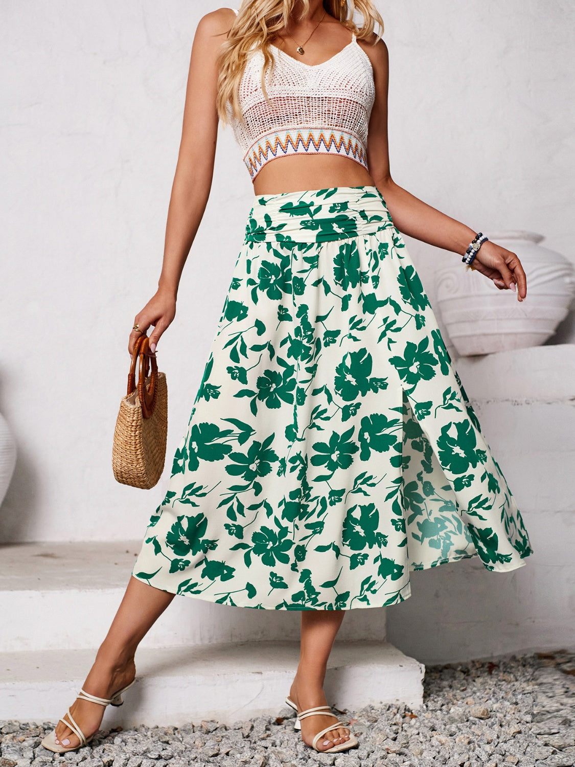 Slit Printed Midi Skirt-Teresa&#39;s Fashionista LLC