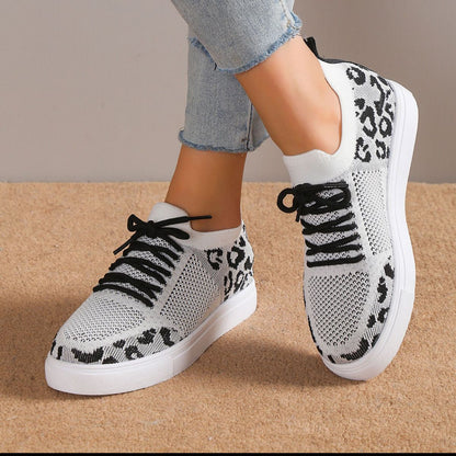 Lace-Up Leopard Flat Sneakers-Teresa&#39;s Fashionista LLC