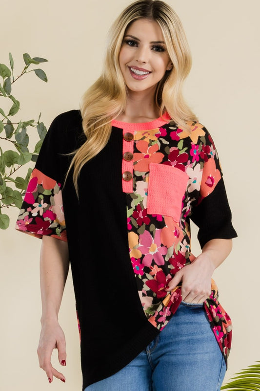 Celeste Full Size Floral Short Sleeve T-Shirt - Teresa's Fashionista LLC