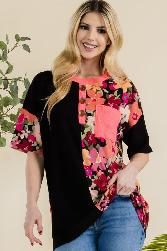 Celeste Full Size Floral Short Sleeve T-Shirt-Teresa&#39;s Fashionista LLC