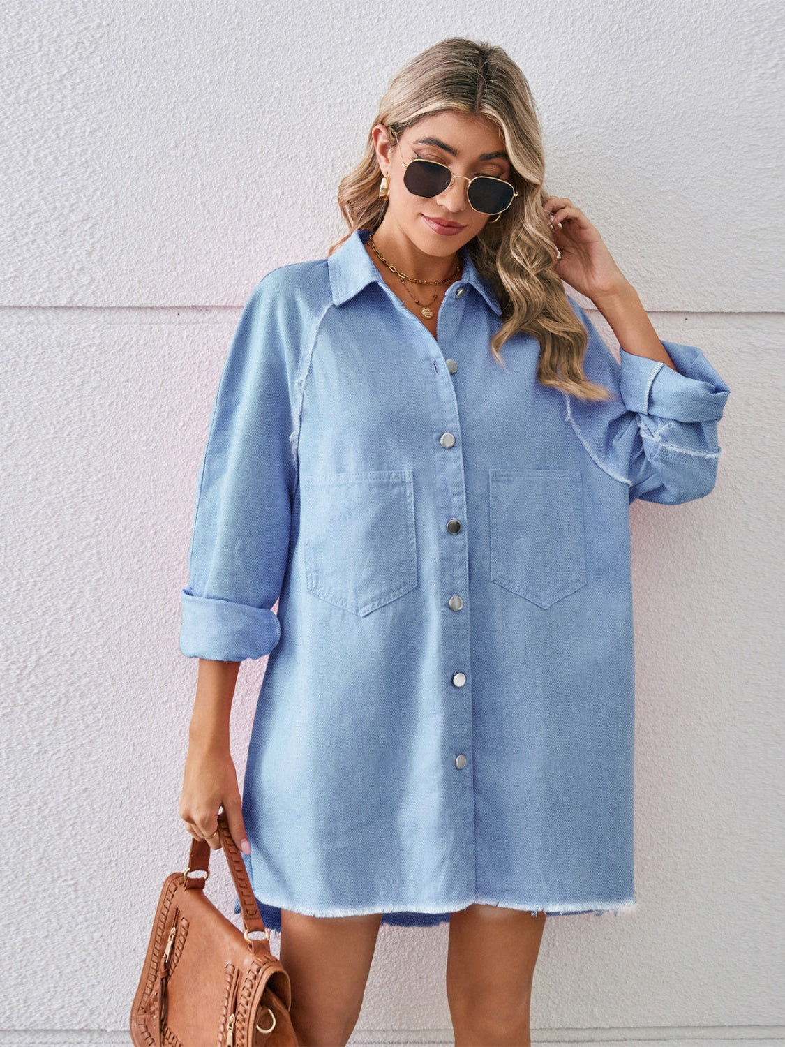 Raw Hem Button Up Denim Dress-Teresa&#39;s Fashionista LLC