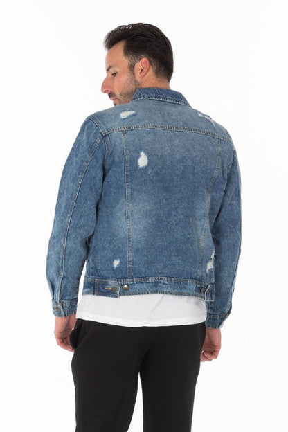 Men's Denim Jacket with Distressed-Teresa&#39;s Fashionista LLC