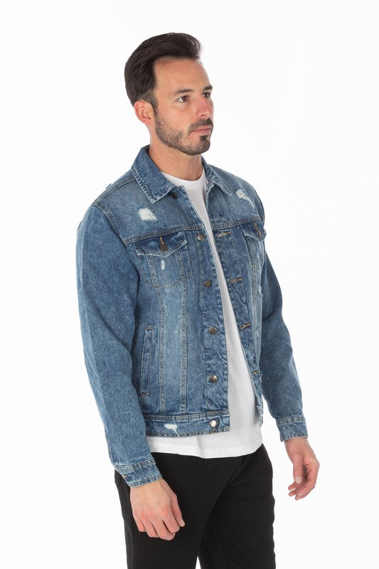 Men's Denim Jacket with Distressed-Teresa&#39;s Fashionista LLC