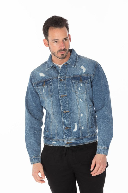 Men's Denim Jacket with Distressed-Teresa&#39;s Fashionista LLC