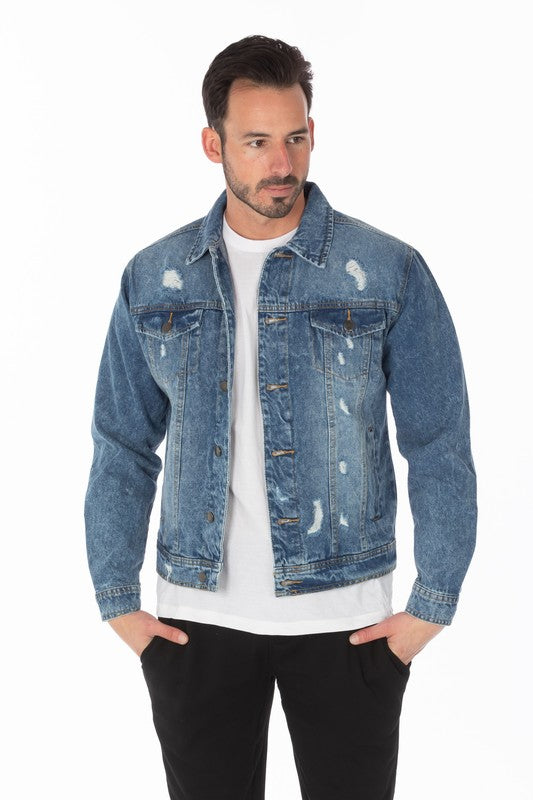 Men's Denim Jacket with Distressed-Teresa&#39;s Fashionista LLC