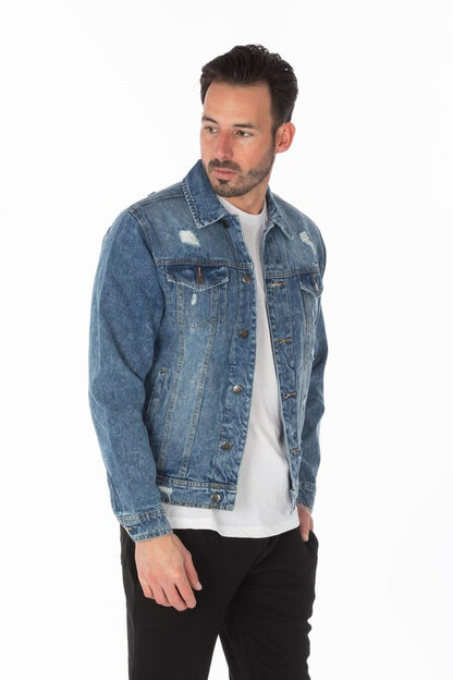 Men's Denim Jacket with Distressed-Teresa&#39;s Fashionista LLC