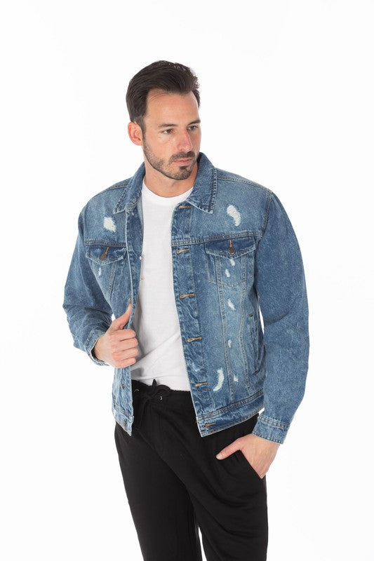 Men's Denim Jacket with Distressed-Teresa&#39;s Fashionista LLC