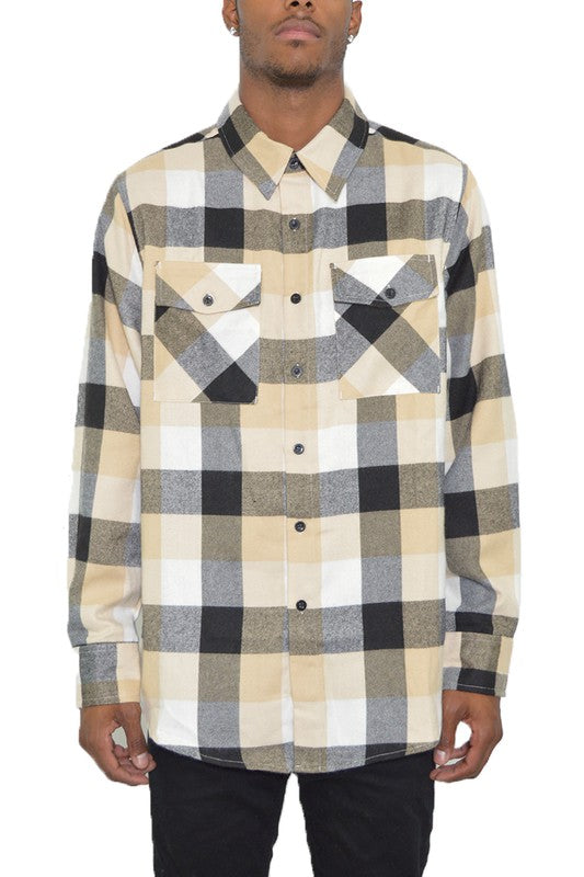 Checkered Long Sleeve Flannel Shirt-Teresa&#39;s Fashionista LLC