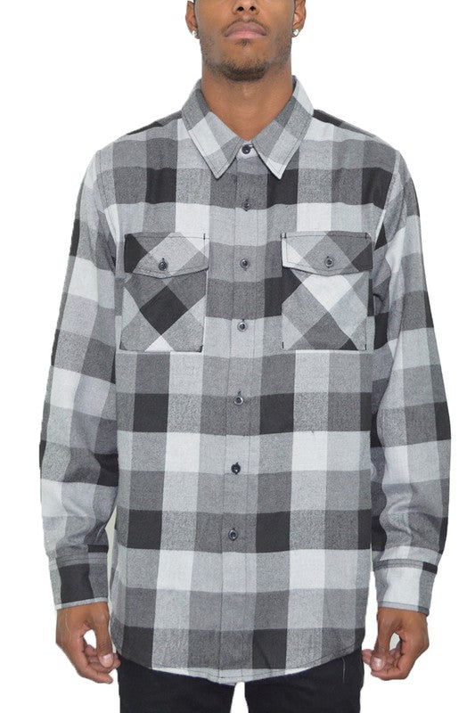 Checkered Long Sleeve Flannel Shirt-Teresa&#39;s Fashionista LLC