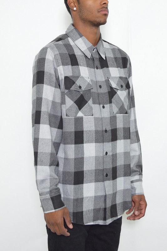 Checkered Long Sleeve Flannel Shirt-Teresa&#39;s Fashionista LLC