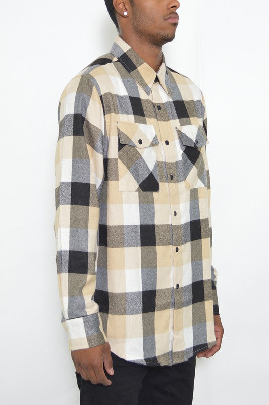 Checkered Long Sleeve Flannel Shirt-Teresa&#39;s Fashionista LLC