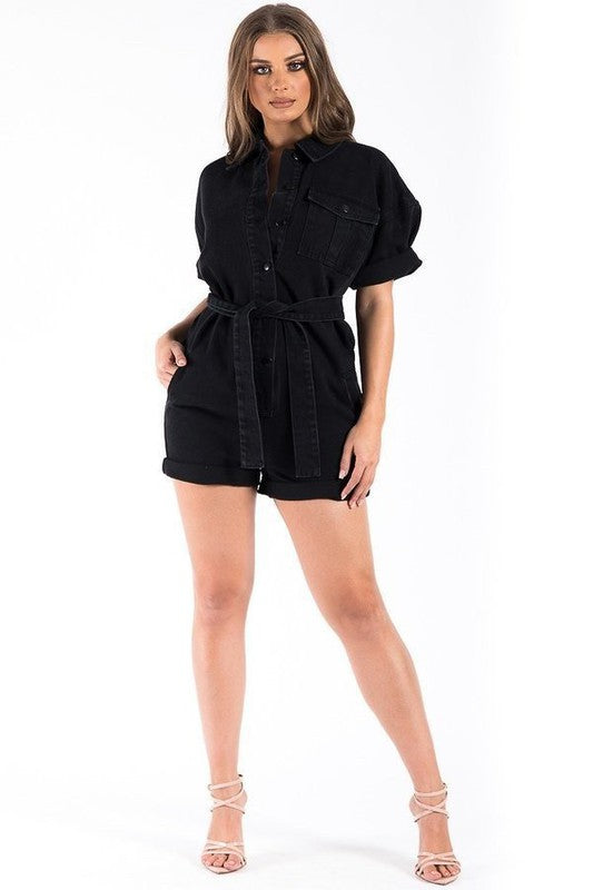 Vintage Romper In Black Denim-Teresa&#39;s Fashionista LLC