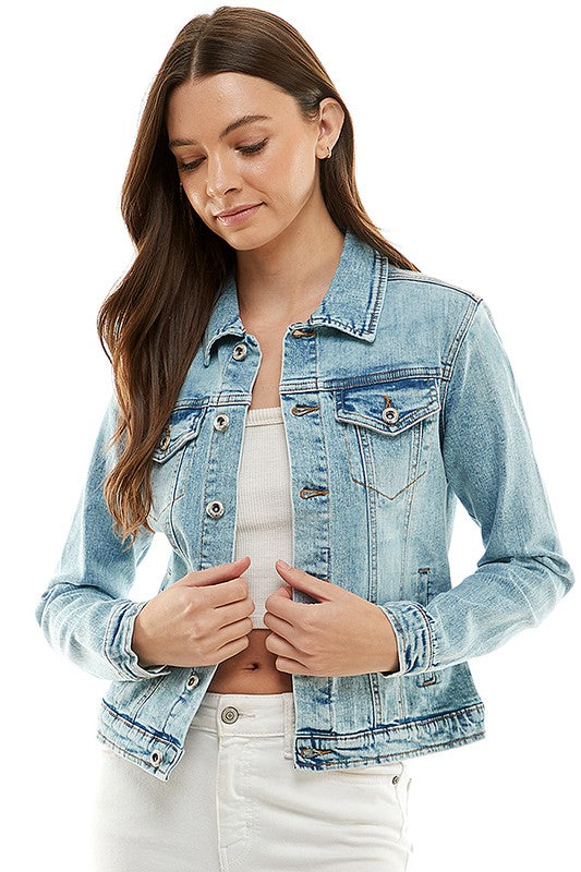 Spandex Ladies Casual Denim Jacket-Teresa&#39;s Fashionista LLC