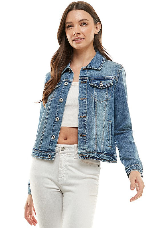 Spandex Ladies Casual Denim Jacket-Teresa&#39;s Fashionista LLC