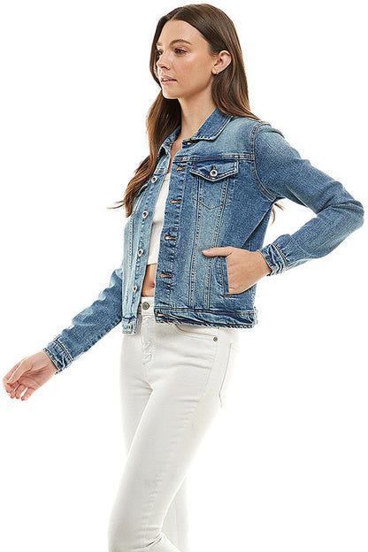 Spandex Ladies Casual Denim Jacket-Teresa&#39;s Fashionista LLC